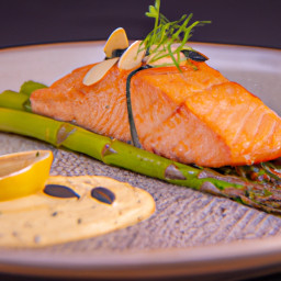 Entrée: France – Saumon Meunière aux Asperges Amandine (Pan-Fried Salmon with Almond Asparagus) recipe