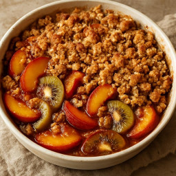 Dessert: United States – Nectarine & Red Kiwi Crisp (Nectarine and red kiwi crisp with an oat-brown-sugar streusel topping) recipe