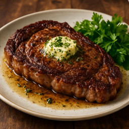 Entree: United States – California – Pan-Seared Ribeye with Garlic-Herb Butter recipe