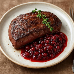 Entree: Sweden – Pan-Roasted Venison Steak with Lingonberry Sauce recipe