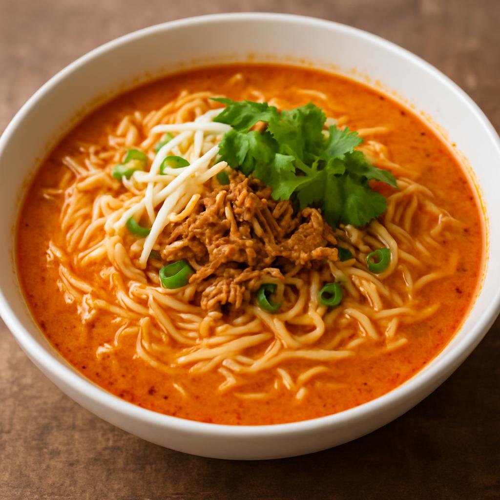 Entree: Laos – Southern Laos – ເຂົ້າປຸ່ນ ➤ Khao Poon (Spicy Lao rice vermicelli in a coconut-curry broth with shredded meat and fresh garnishes) recipe