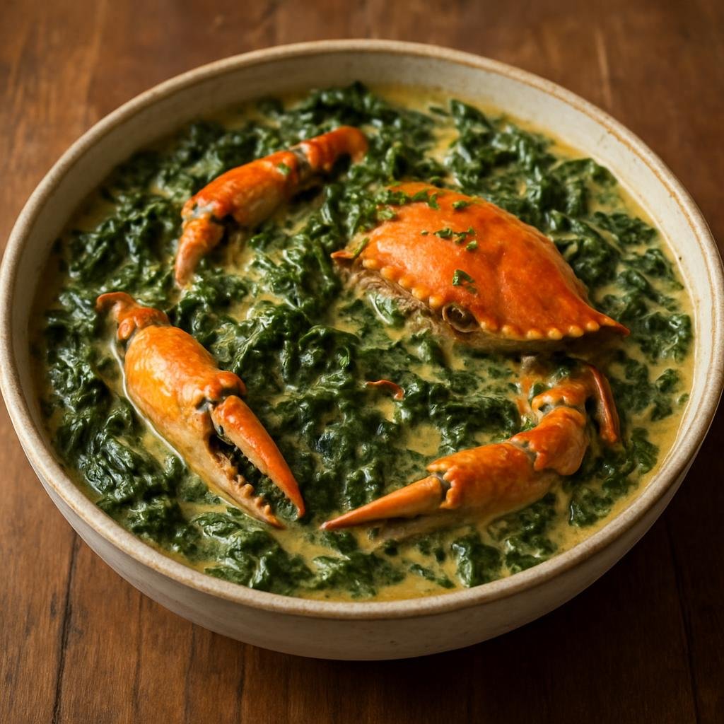 Entree: Dominica – Northern Culinary Region – Callaloo Crab (Dominican one-pot stewed leafy greens with crab in coconut milk) recipe