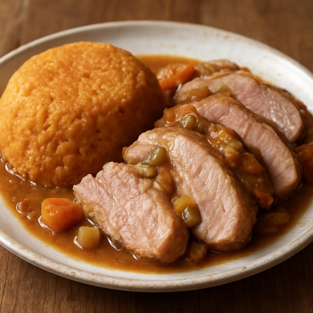 Entree: Barbados – Northern Culinary Region – Pudding and Souse (Lime-pickled pork served with a spiced steamed sweet-potato and pumpkin pudding) recipe