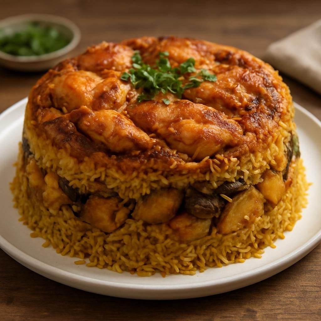 Entree: Palestine – National Cuisine – مقلوبة ➤ Maqluba (Upside-down rice and chicken) recipe