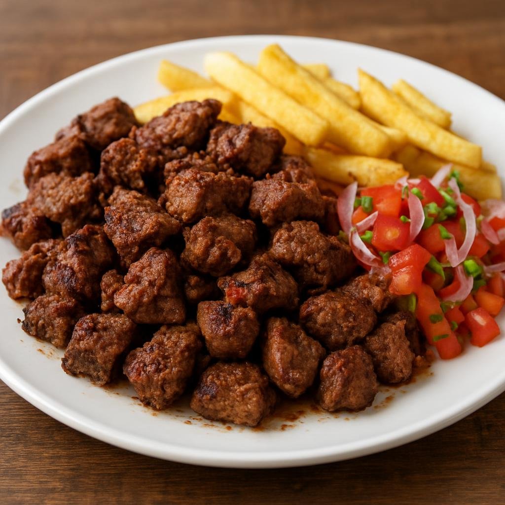 Entree: Namibia – Kapana (Grilled beef with maize meal and tomato-onion relish) recipe