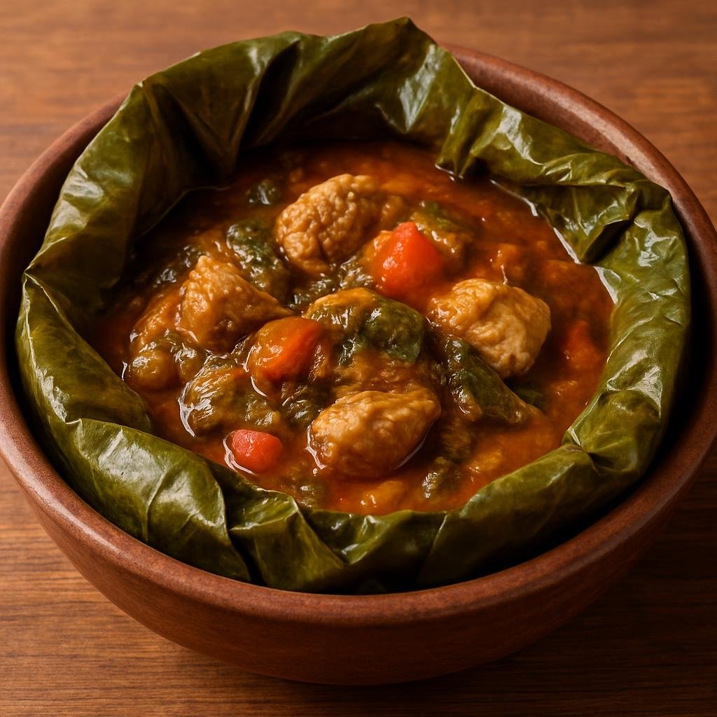 Entree: Uganda – Buganda – Luwombo (Steamed banana-leaf stew) recipe