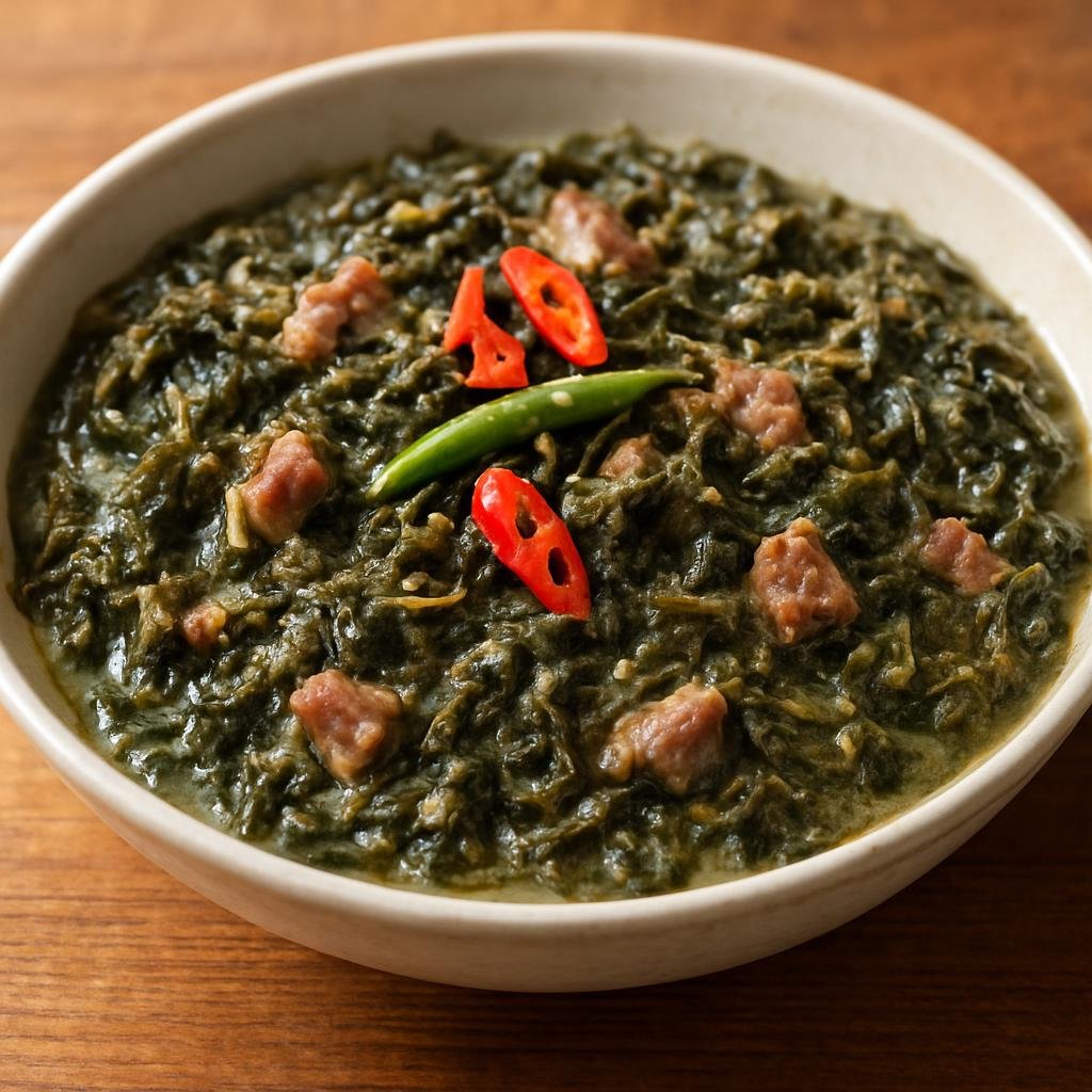 Entree: Philippines – Bicol – Laing (Taro leaves in coconut milk with pork and shrimp paste) recipe