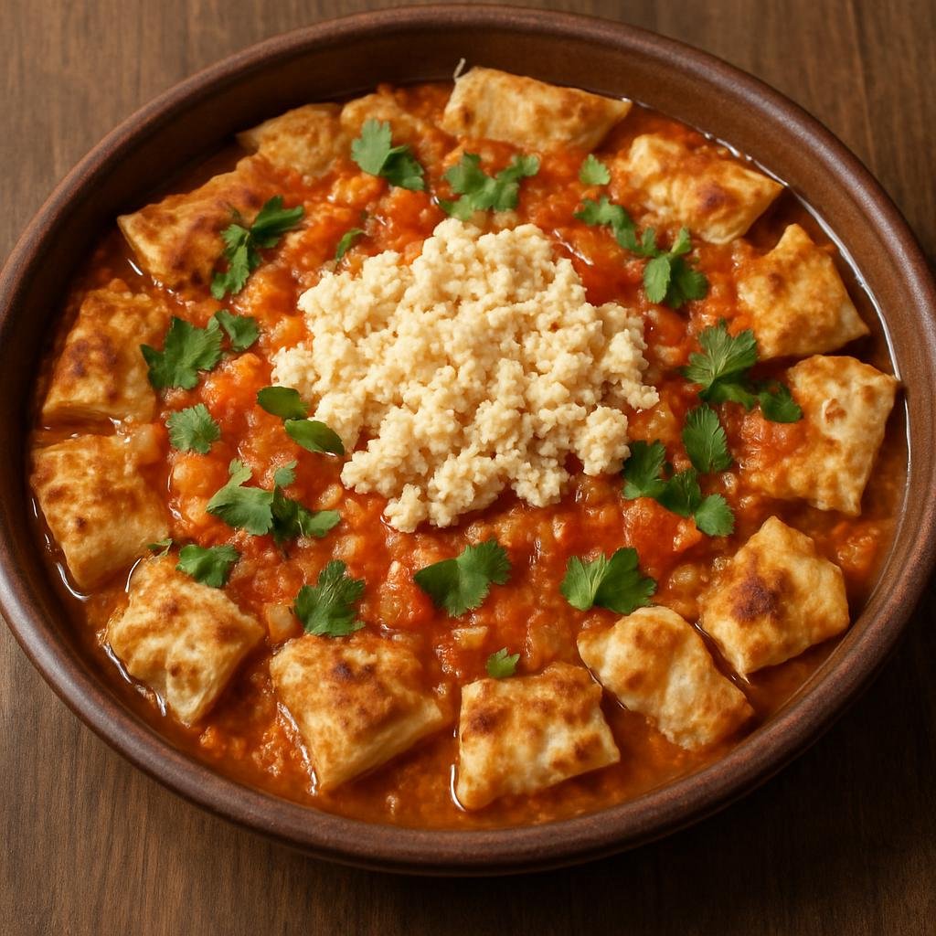 Entree: Tajikistan – National Cuisine – Қурутоб Qurutob (Dried-yogurt flatbread dish) recipe