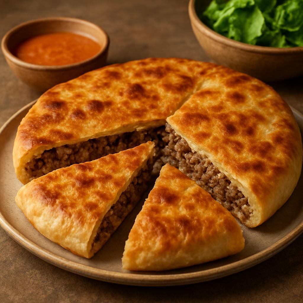 Entree: Turkmenistan – National Cuisine – Içlekli (Stuffed meat pie) recipe