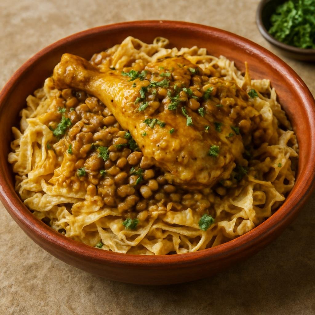 Entree: Morocco – Atlas Mountains – رفيسة ➤ Rfissa (Chicken and lentils over shredded flatbread) recipe