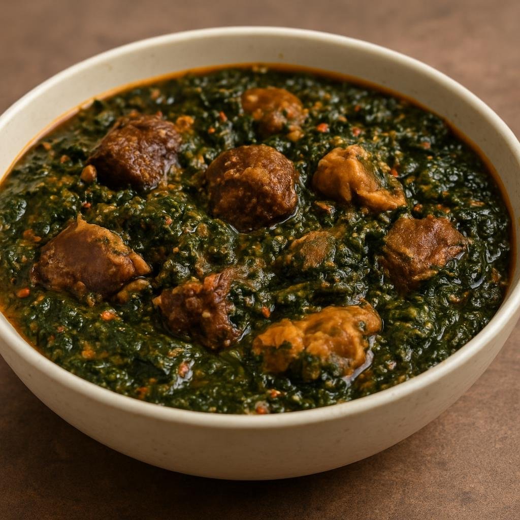 Entree: Equatorial Guinea – Central Culinary Region – Afang (Leafy vegetable, meat, and seafood soup) recipe