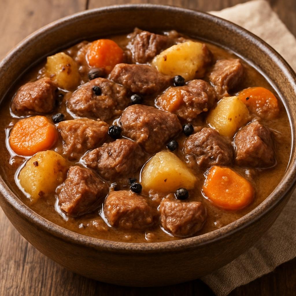Entree: Finland – Karelia – Karelian Hot Pot (Slow-braised Karelian stew of mixed beef and pork with whole peppercorns and root vegetables) recipe