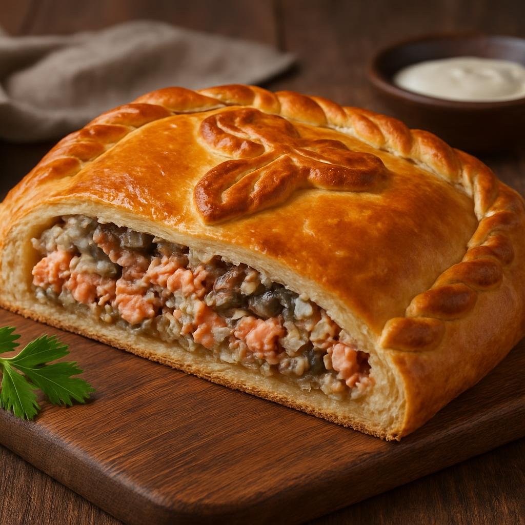 Entree: Russia – Arctic North – Кулебяка Kulebyaka (Salmon and rice pie) recipe