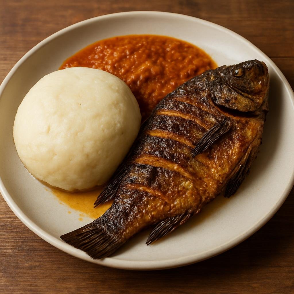 Entree: Ghana – Accra & Coastal Ghana – Banku and Tilapia (Fermented corn and cassava dough with grilled tilapia) recipe