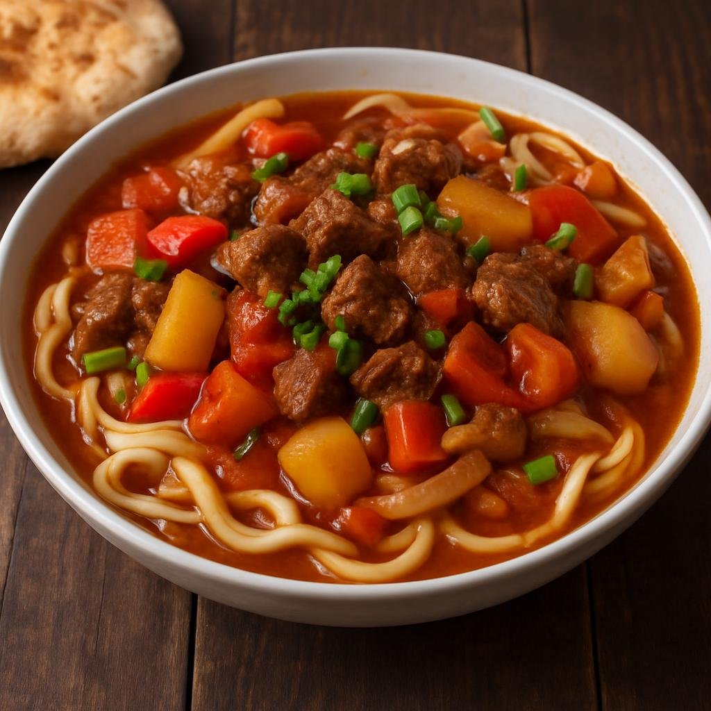 Entree: Uzbekistan – Bukhara – Лагман Lagʻmon (noodles in beef and vegetable stew) recipe