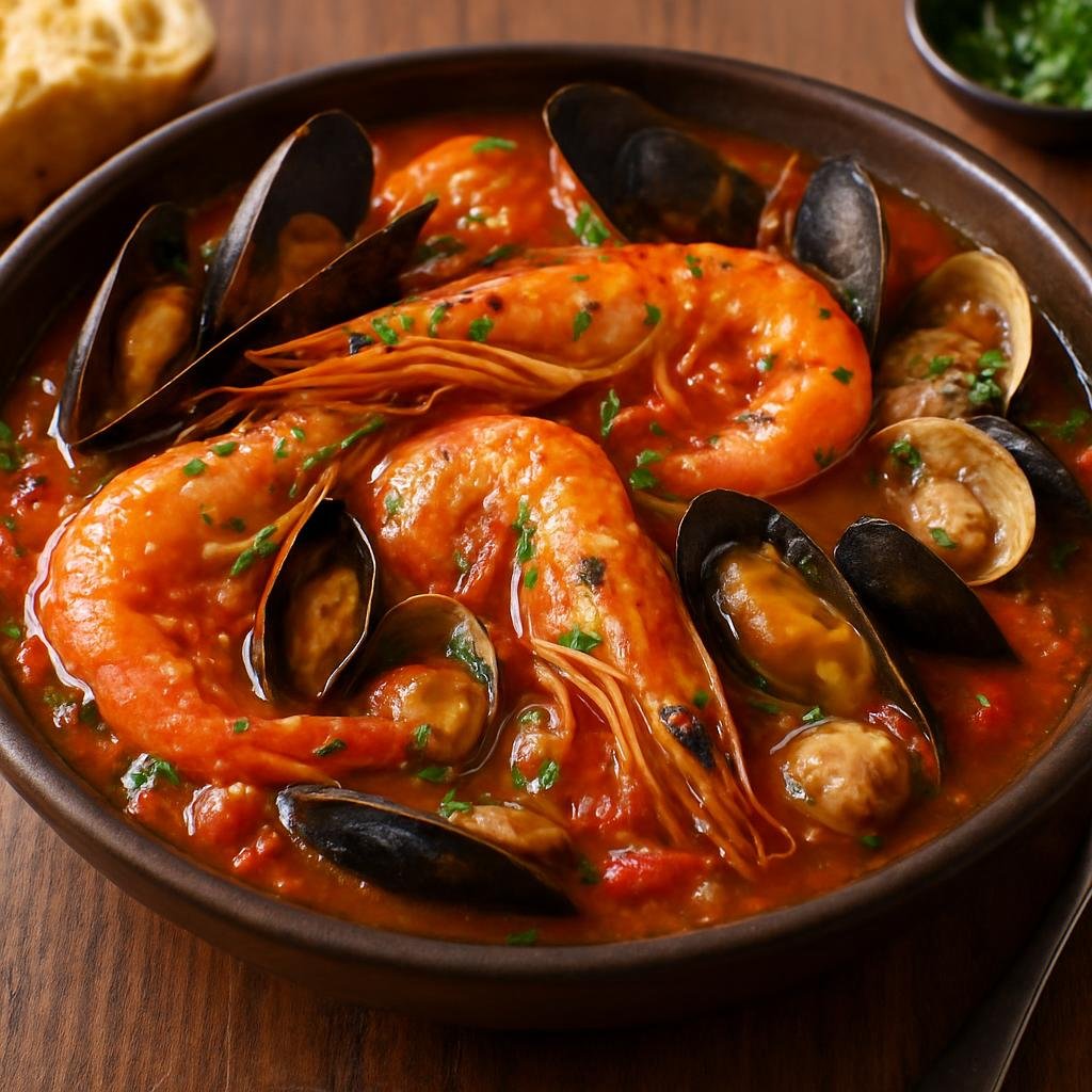 Entree: Montenegro – National Cuisine – Buzara (Adriatic-style garlic, white wine and tomato-braised shellfish) recipe