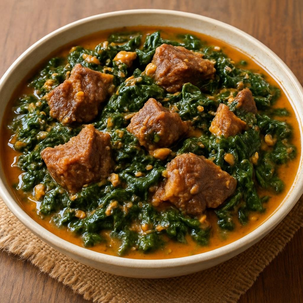 Entree: Republic of the Congo – National Cuisine – Ngulu Yako Tumba (Hearty Congolese peanut‑based braised goat stew with leafy greens) recipe