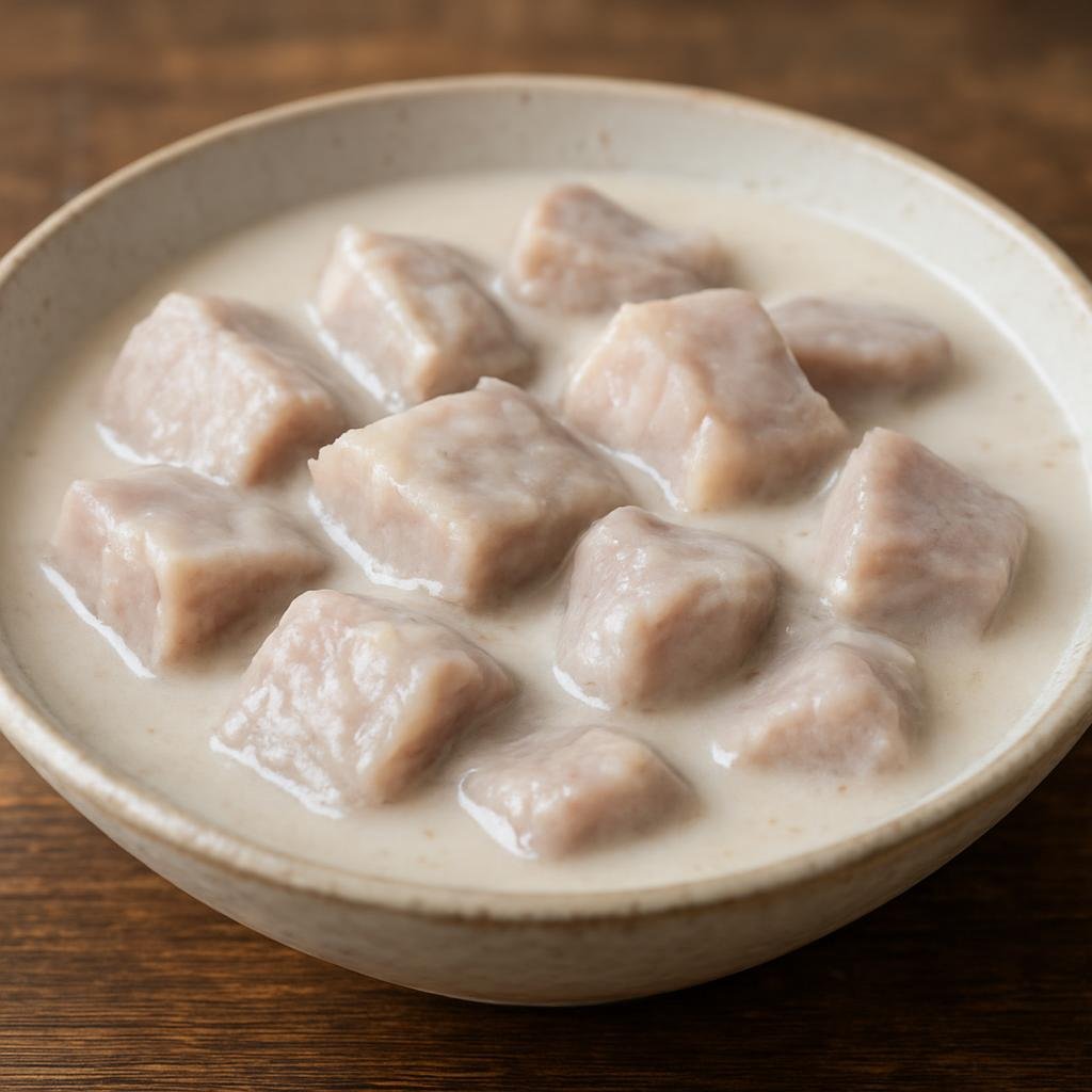 Entree: Cook Islands – Central Culinary Region – Taro and Coconut Cream (Taro corms gently cooked and served in rich sweetened coconut cream) recipe