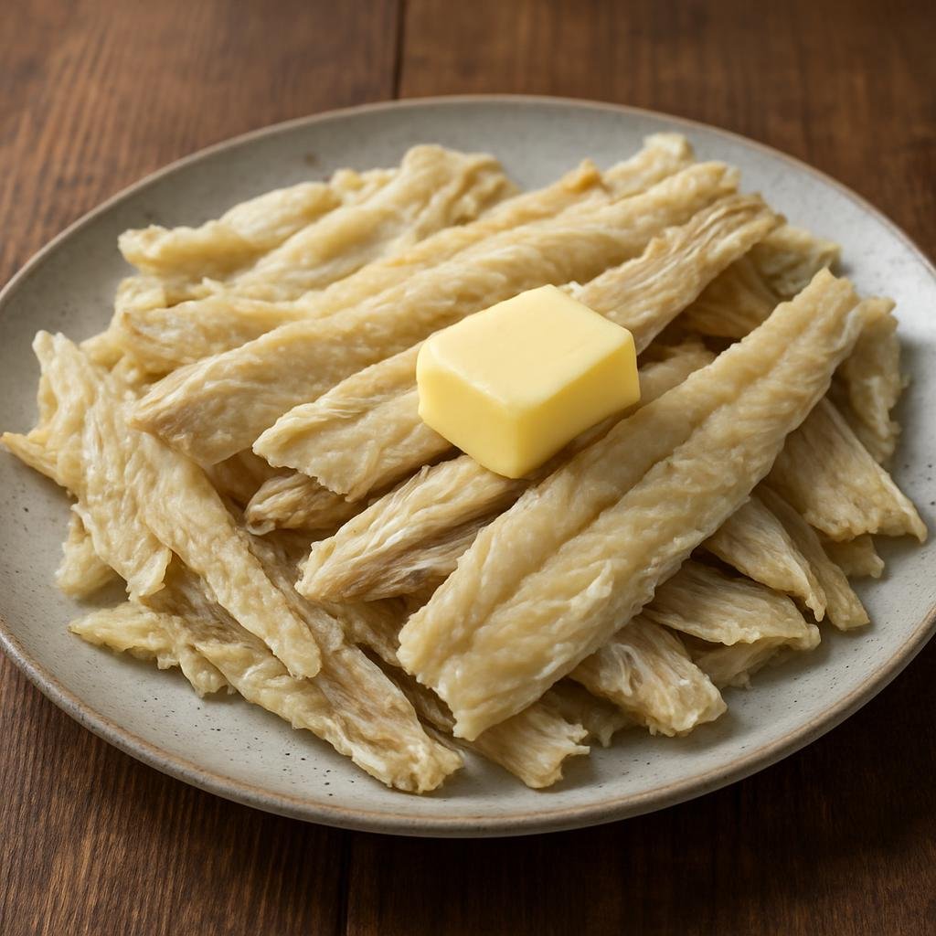 Entree: Iceland – Harðfiskur (Traditional air-dried white fish typically served rehydrated or with butter as a hearty preserved-fish main) recipe