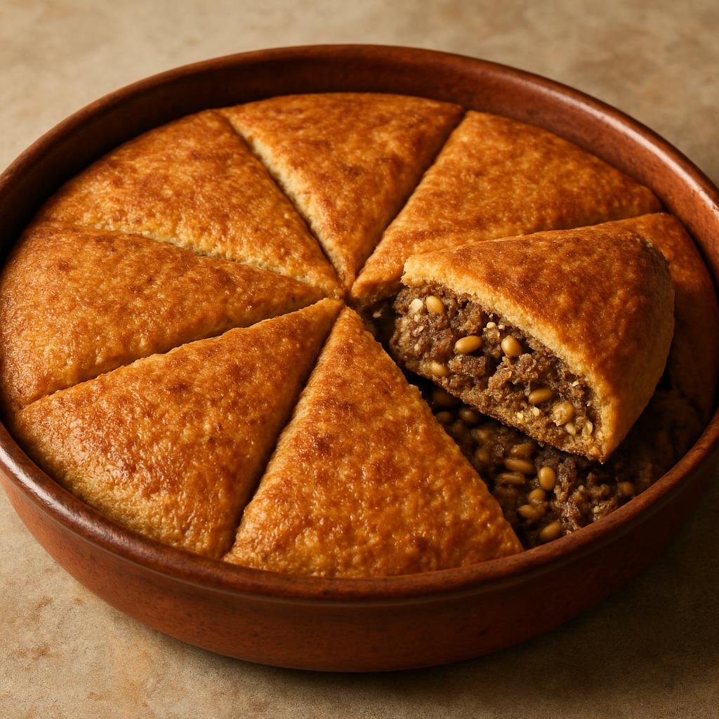 Entree: Jordan – كبة ➤ Kibbeh (Baked bulgur-and-ground-meat casserole with a spiced minced-meat and pine-nut filling) recipe