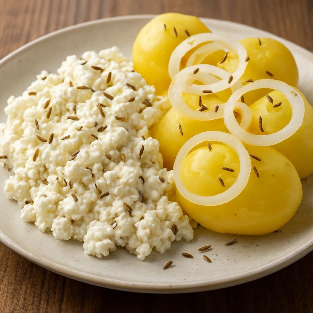 Entree: Liechtenstein – Sura Kees (A traditional Alpine sour-curd cheese dish served cold or room temperature with boiled potatoes, onions, and caraway) recipe