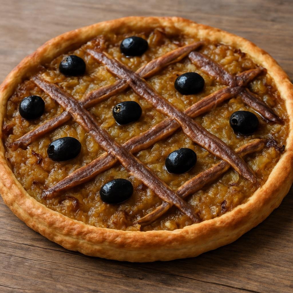 Entree: Monaco – Pissaladière (Caramelized onion tart topped with anchovies and black olives typical of the French Riviera) recipe