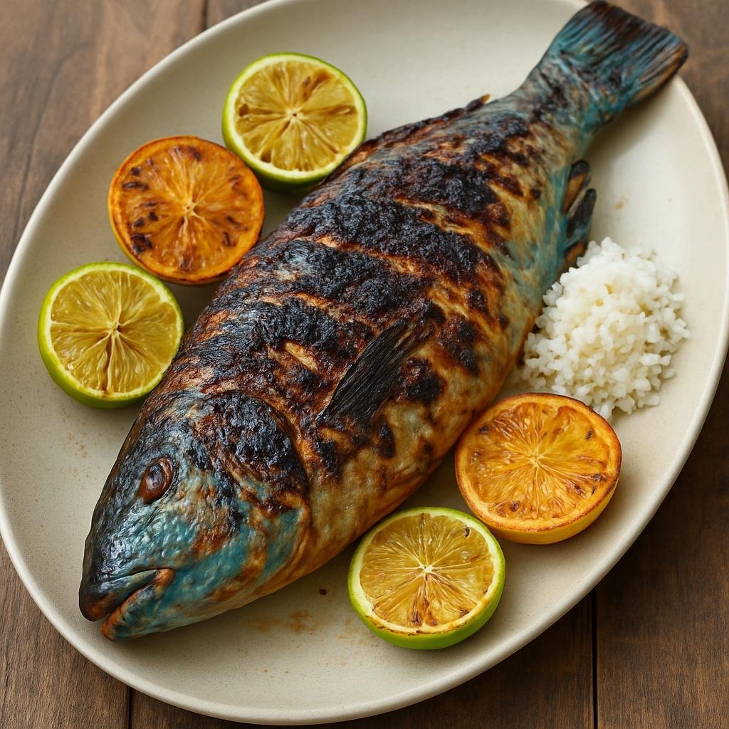 Entree: Palau – Grilled Parrotfish (Whole reef parrotfish grilled over coals with citrus and coconut) recipe