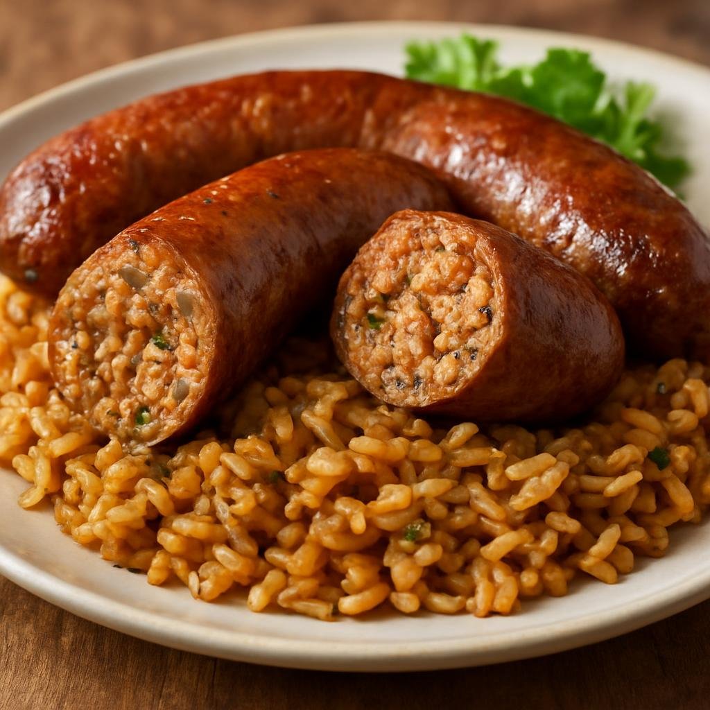 Entree: Saint Barthélemy – Boudin Creole (Creole-style spiced pork sausage made with ground pork and seasoned rice) recipe