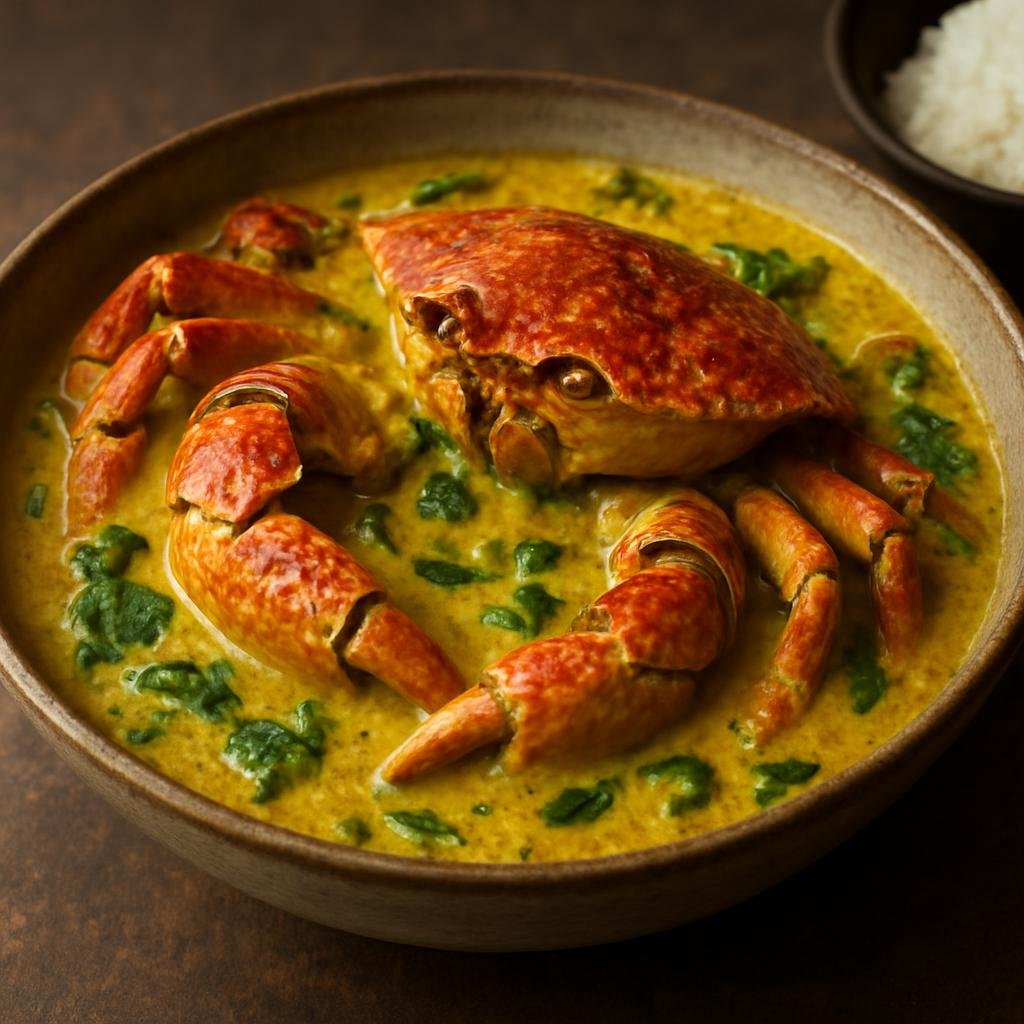 Entree: Tuvalu – Coconut Crab Curry (Rich coconut-milk curry featuring fresh crab simmered with aromatic spices and island herbs) recipe