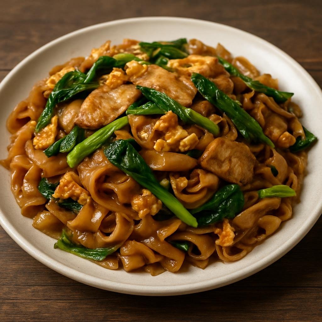 Entree: Thailand – Bangkok Street Food – ผัดซีอิ๊ว ➤ Phat si ew (Stir-fried wide rice noodles with soy sauce, Chinese broccoli, egg, and sliced protein common to Bangkok street stalls) recipe