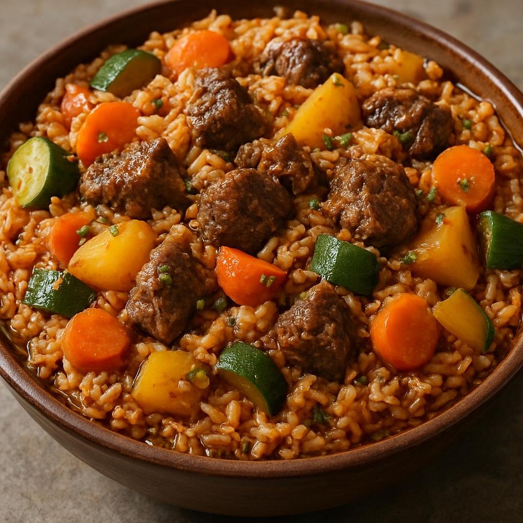Entree: Senegal – Casamance – Cebbu Yapp (One-pot Senegalese rice cooked with beef and mixed vegetables) recipe
