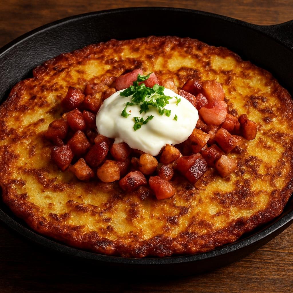 Entree: Sweden – Norrland / North Sweden – Kolbulle (Northern Swedish pan-fried potato pancake with bacon) recipe