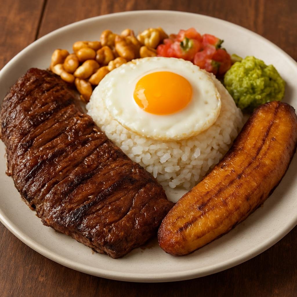 Entree: Ecuador – Central Culinary Region – Churrasco Ecuatoriano (Grilled marinated skirt or flank steak served with rice, fried egg, plantain, and typical Ecuadorian accompaniments) recipe