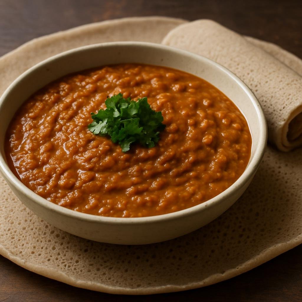 Entree: Eritrea – Central Culinary Region – ሺሮ ➤ Shiro (Thick, seasoned stew made from powdered chickpeas or broad beans, simmered with berbere and aromatics and served with injera or flatbread) recipe
