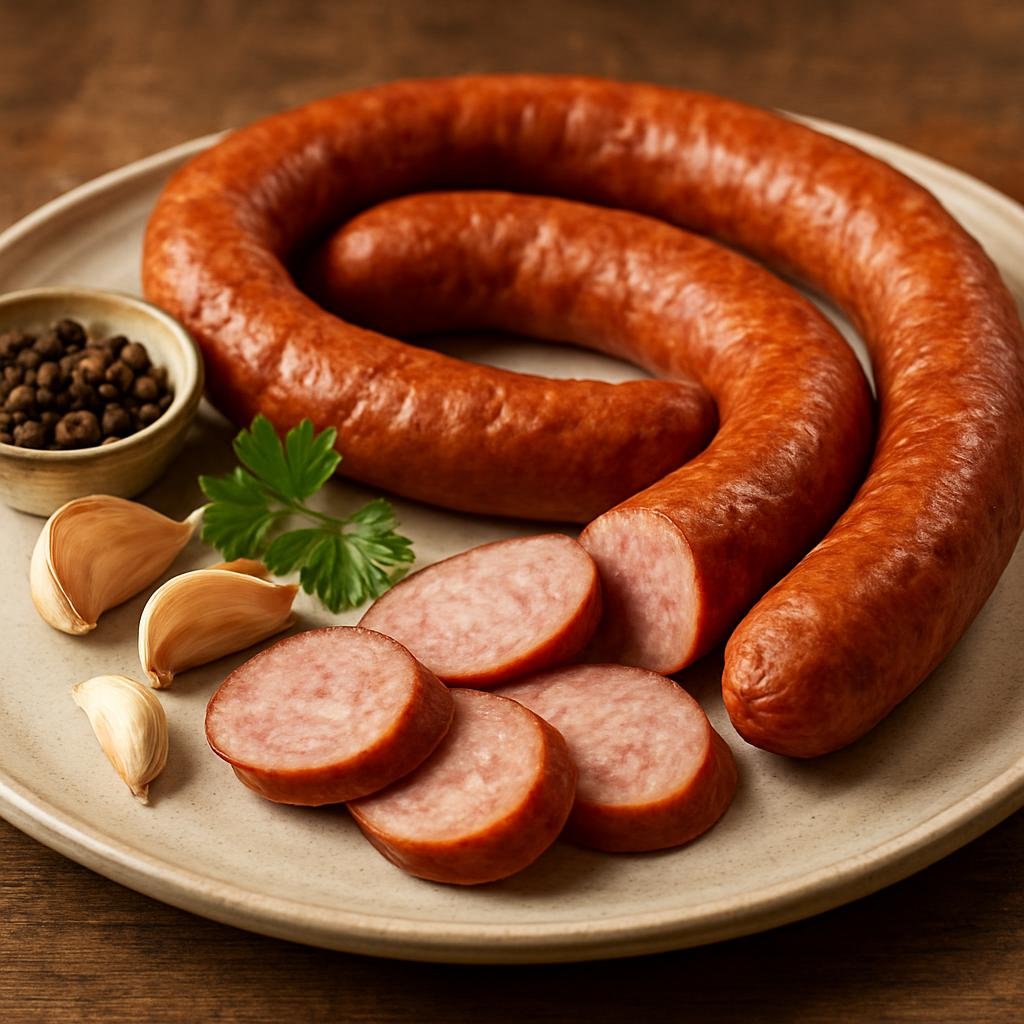 Entree: Poland – Lesser Poland / Krakow – Krakowska Kiełbasa (Traditional smoked Krakow-style pork sausage seasoned with garlic and pepper) recipe