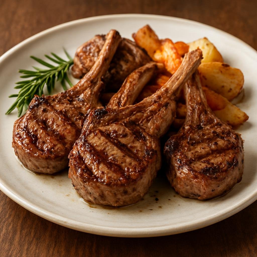 Entree: Canada – Alberta – Alberta Lamb Chops (Seared and grilled seasoned lamb chops highlighting Alberta lamb) recipe