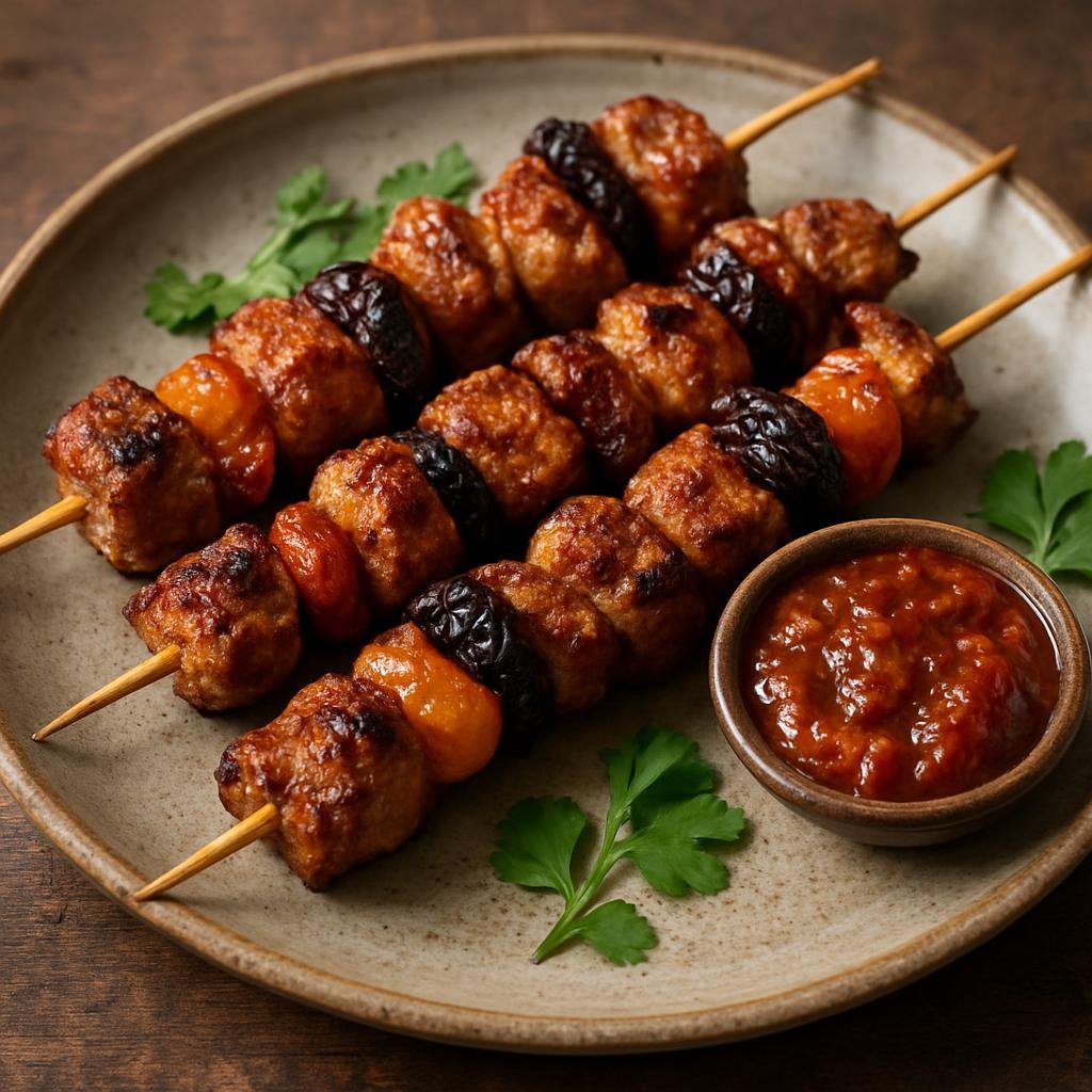 Entree: South Africa – Afrikaner / Boer – Sosaties (Spiced skewered meat, marinated and grilled with dried fruit and chutney) recipe