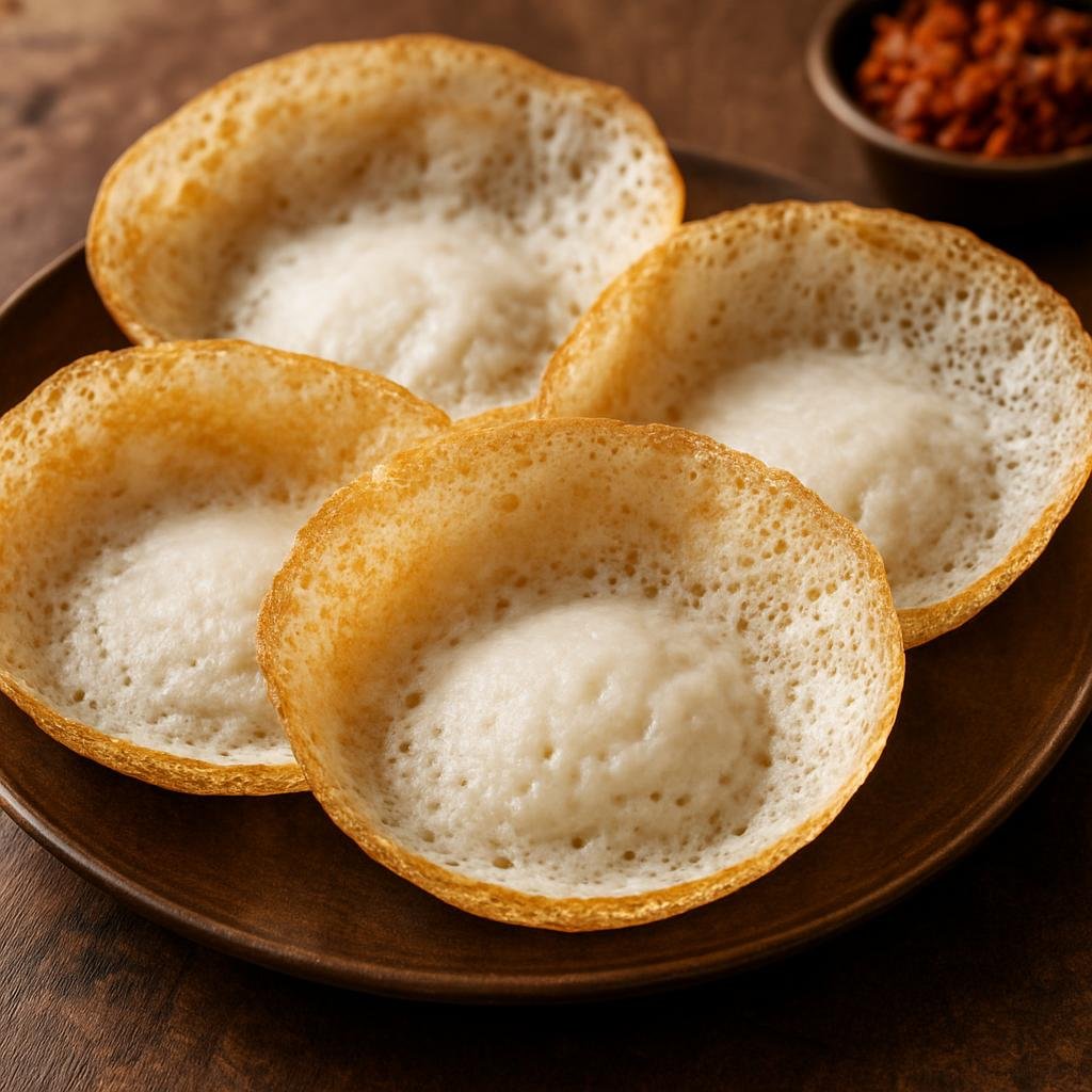 Entree: Sri Lanka – Colombo & Western Sri Lanka – அப்பம் ➤ Appam (Bowl-shaped fermented rice and coconut milk pancake with a crisp lacy edge and soft center) recipe