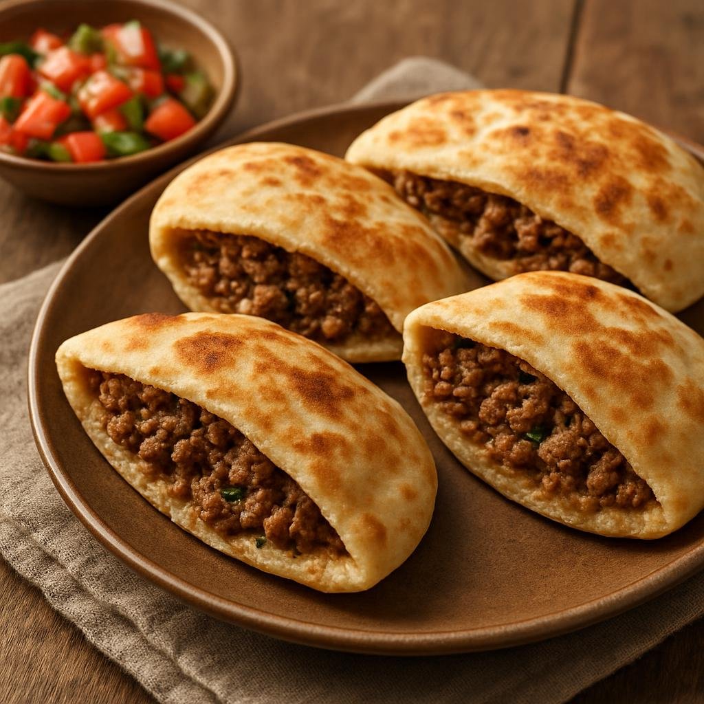 Entree: Bahrain – خبز محشي ➤ Khubz Mahshi (Yeasted flatbread pockets stuffed with seasoned minced meat) recipe