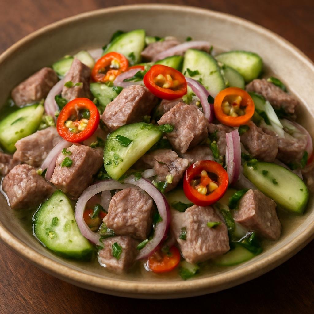 Entree: Grenada – Lambie Souse (Chilled Caribbean pickled lamb salad of tender boiled lamb marinated in lime and vinegar with cucumber, onion, and hot pepper) recipe