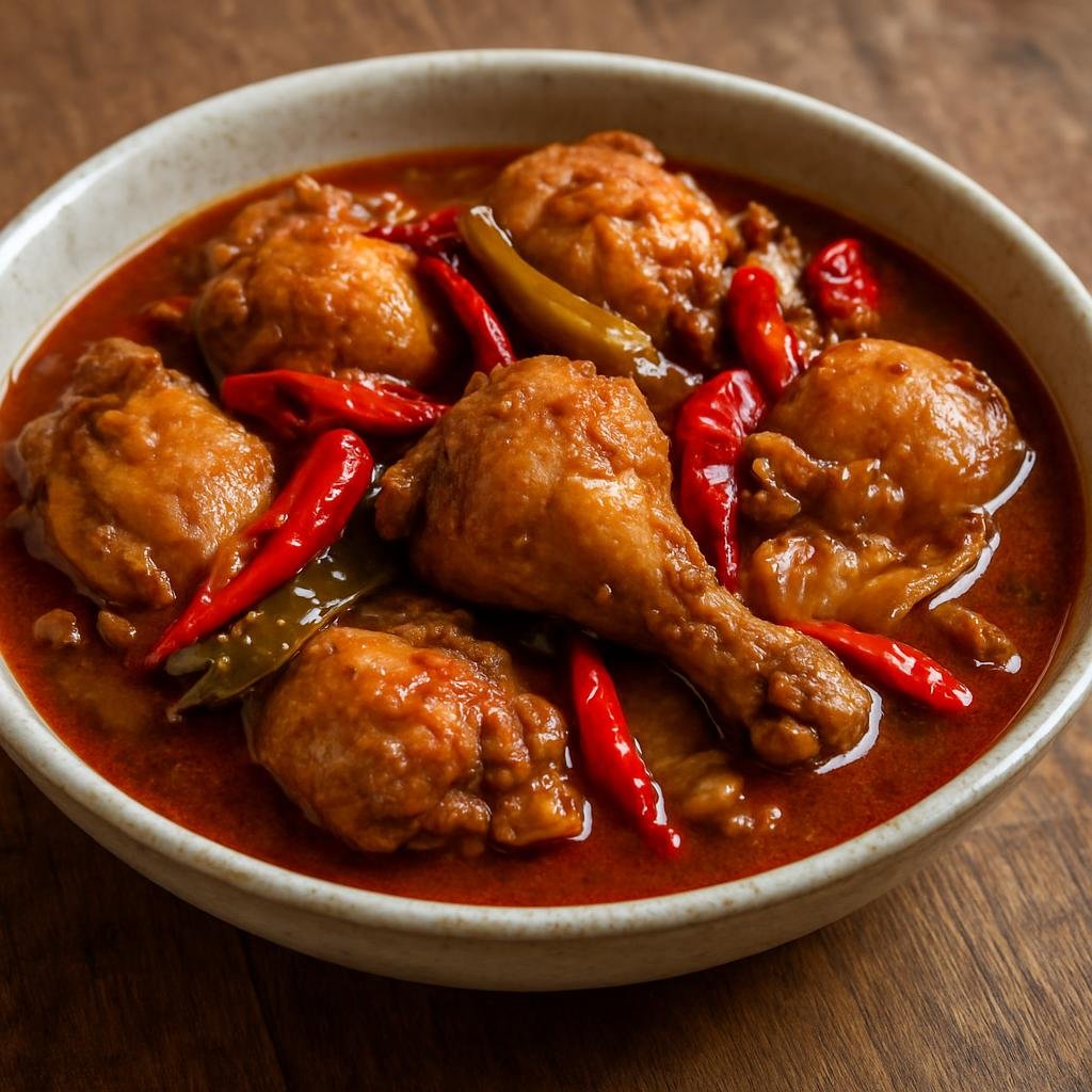Entree: Guam – Kadon Pika (Chamorro spicy braised chicken stew flavored with vinegar, soy, and hot peppers) recipe