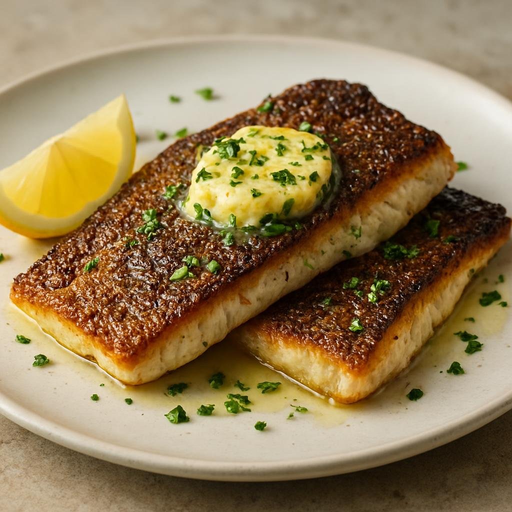 Entree: Heard Island and McDonald Islands – Pan-Fried Barramundi (Crisp-skinned pan-seared barramundi fillets with lemon-herb butter) recipe