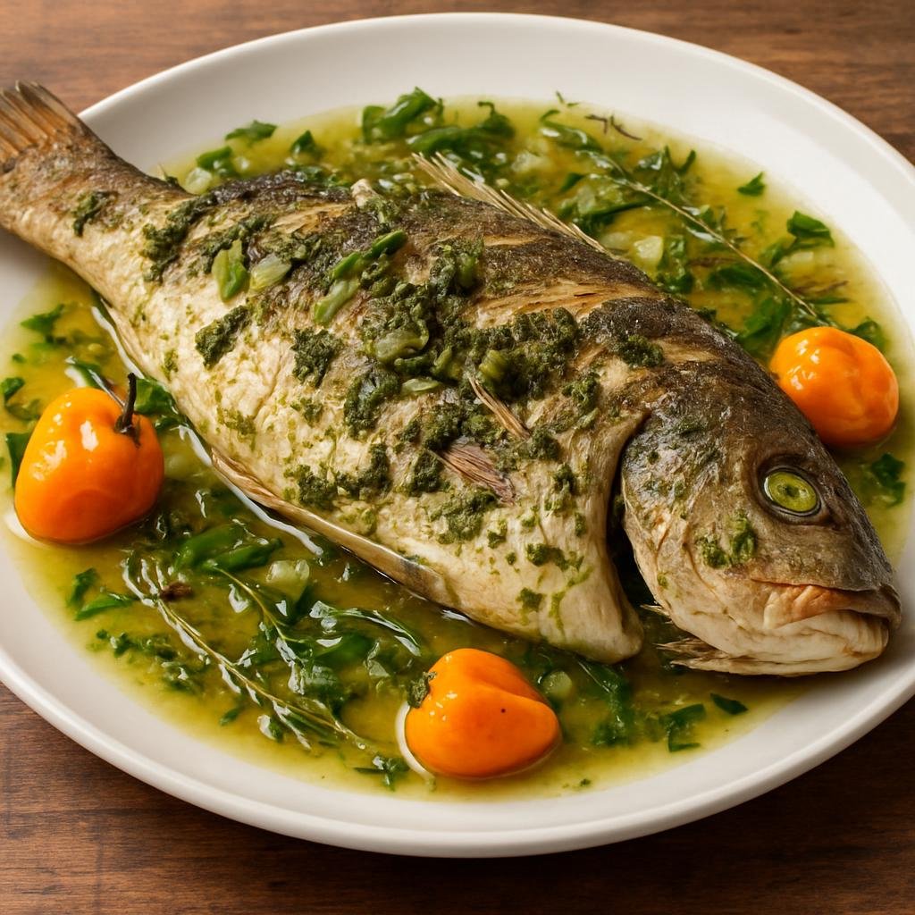Entree: Jamaica – Steamed Fish (Whole fish steamed with Jamaican green seasoning, scallions, thyme, and Scotch bonnet peppers) recipe