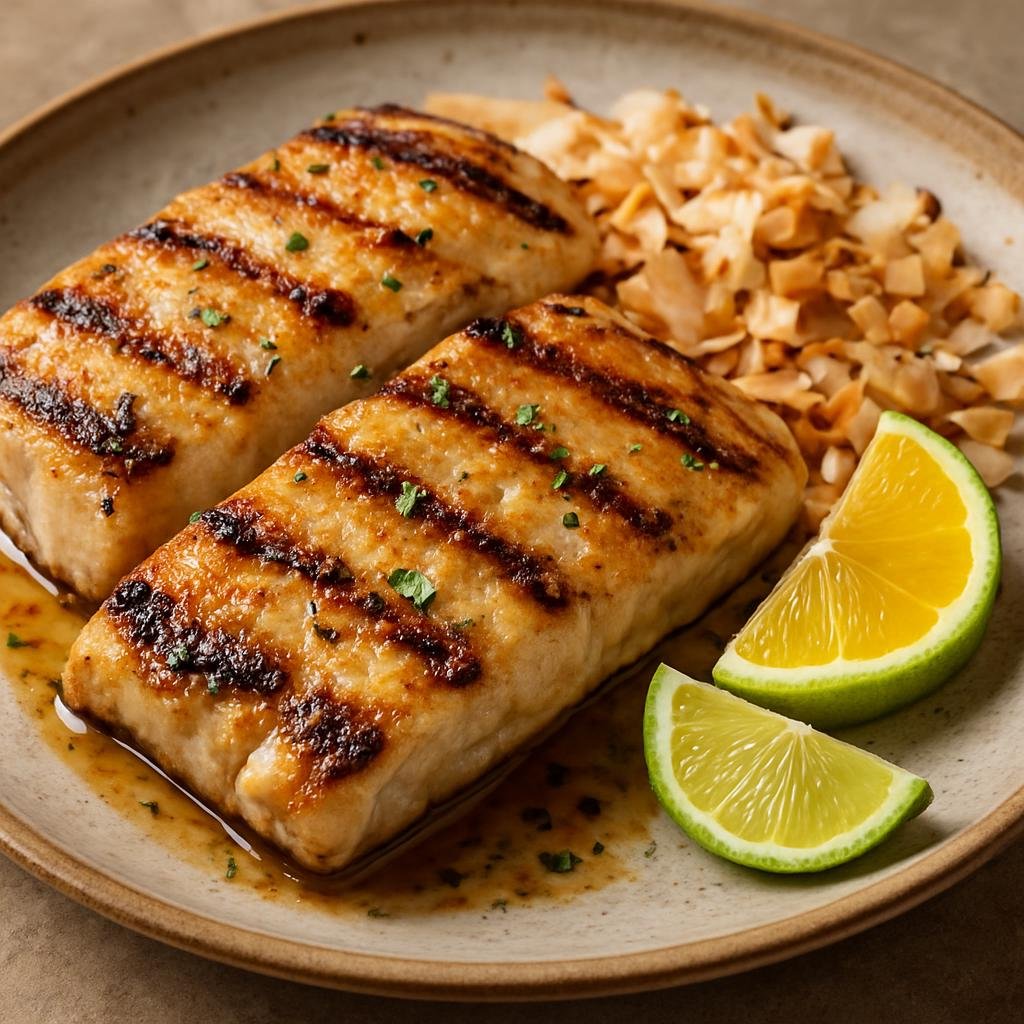Entree: Marshall Islands – Grilled Wahoo (Simply seasoned and char-grilled wahoo fillets with coconut and citrus flavors typical of Marshallese coastal cooking) recipe
