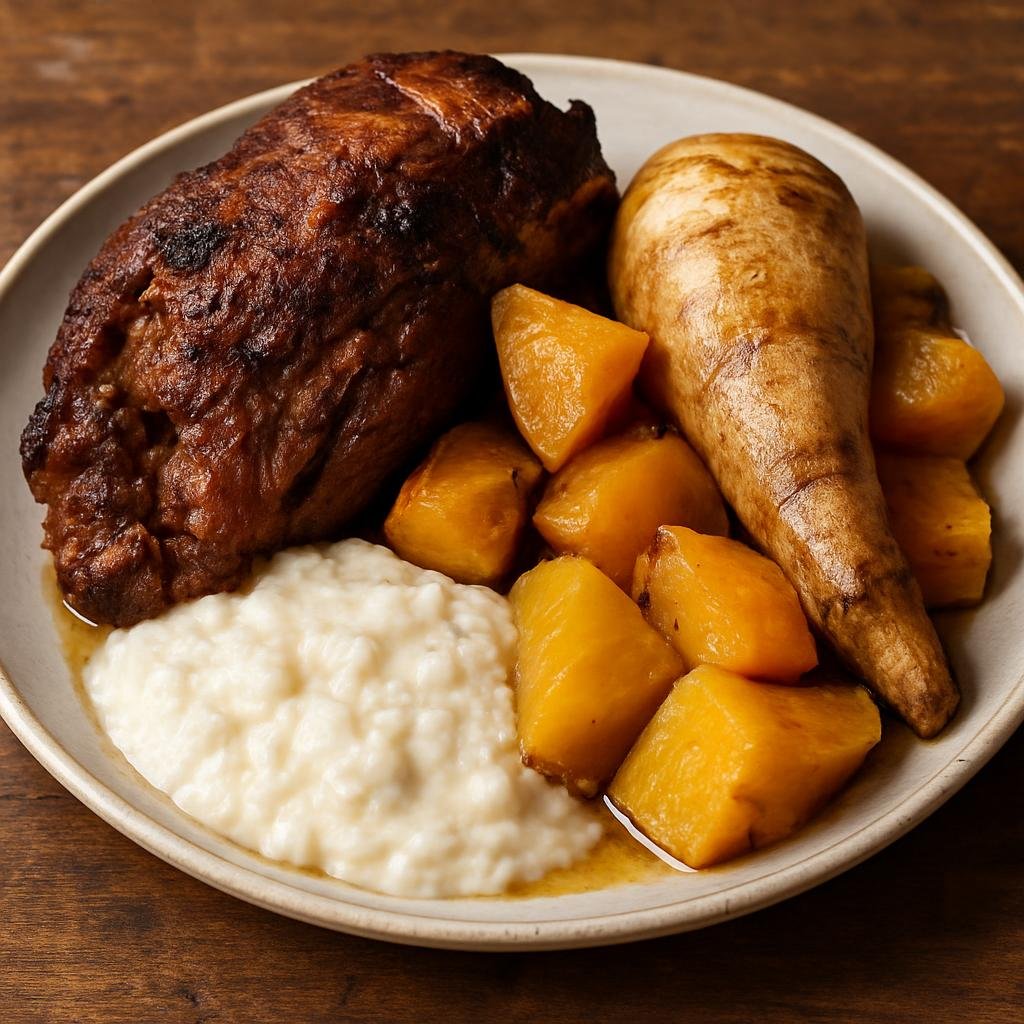 Entree: Niue – Umu (Traditional Niuean earth-oven roast of meat and starchy roots cooked with coconut) recipe