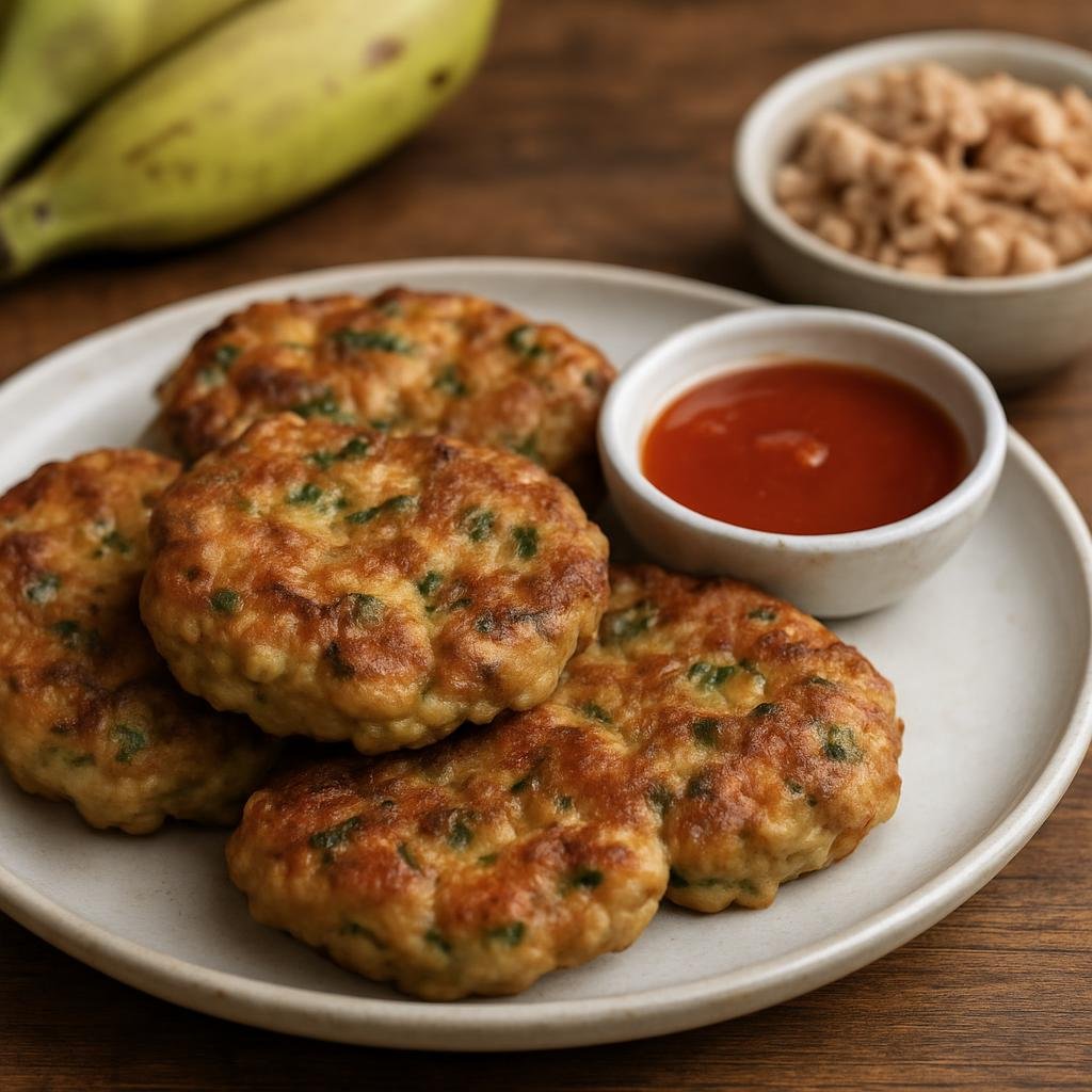 Entree: Seychelles – Kat Kat Banane (Seychellois savory fried green banana and tuna patties) recipe