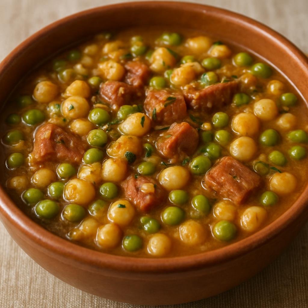 Entree: Turks and Caicos Islands – Peas and Hominy (A hearty Caribbean stew of pigeon peas and hominy simmered with salted pork and island aromatics) recipe