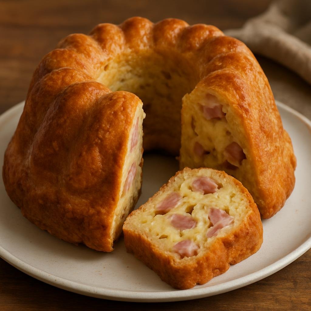 Entree: France – Alsace – Kugelhopf Salé (Savory Alsatian yeast-baked ring cake filled with ham and cheese) recipe