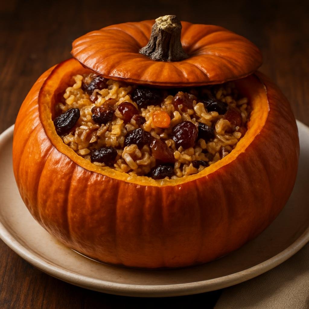 Entree: Armenia – Armenian Diaspora Classics – Ղափամա ➤ Ghapama (Baked stuffed pumpkin filled with rice, dried fruits, nuts, and honey) recipe