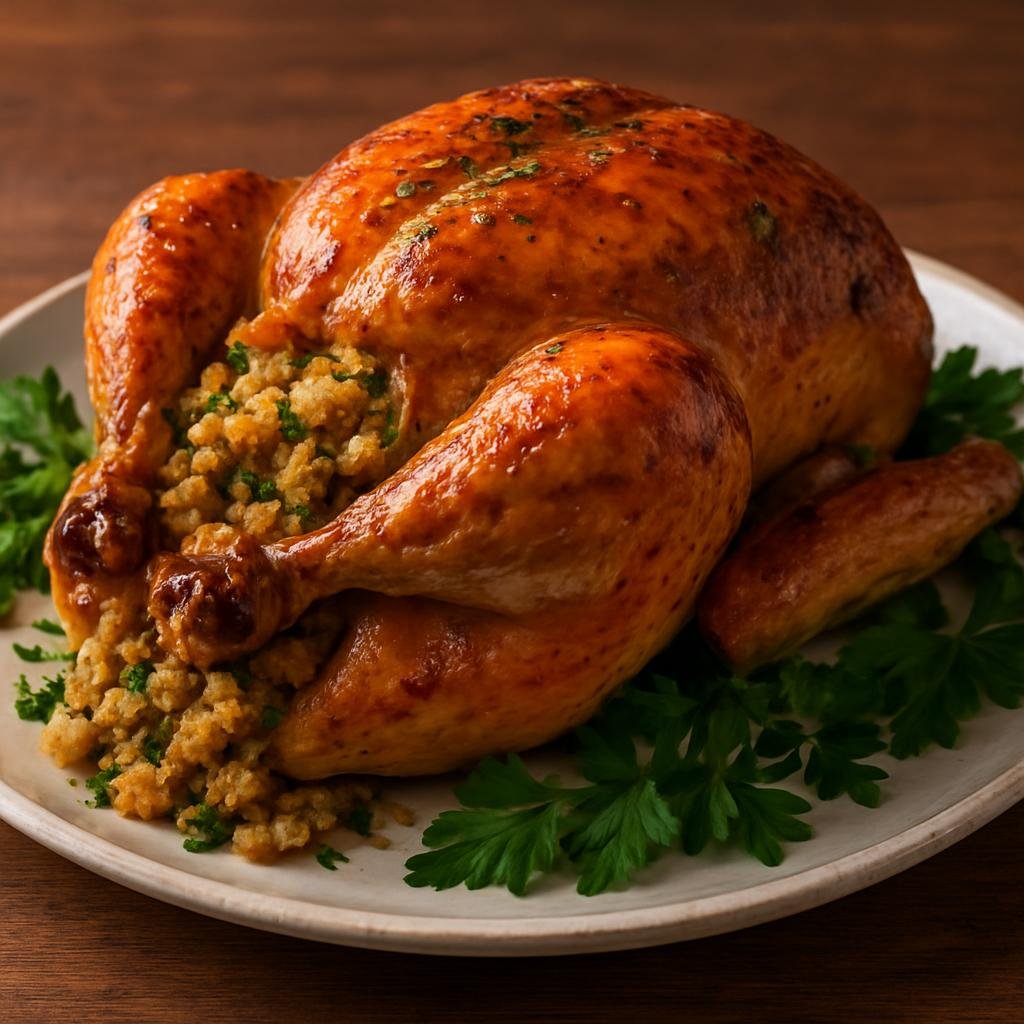 Entree: Ireland – Cork & Munster – Roast Chicken with Stuffing (Whole roasted chicken filled with a seasoned bread-and-herb stuffing typical of Munster) recipe